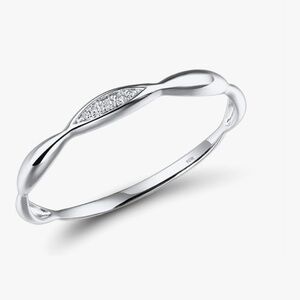 10K White Gold Genuine Diamond Dainty Twisted Stacking Ring